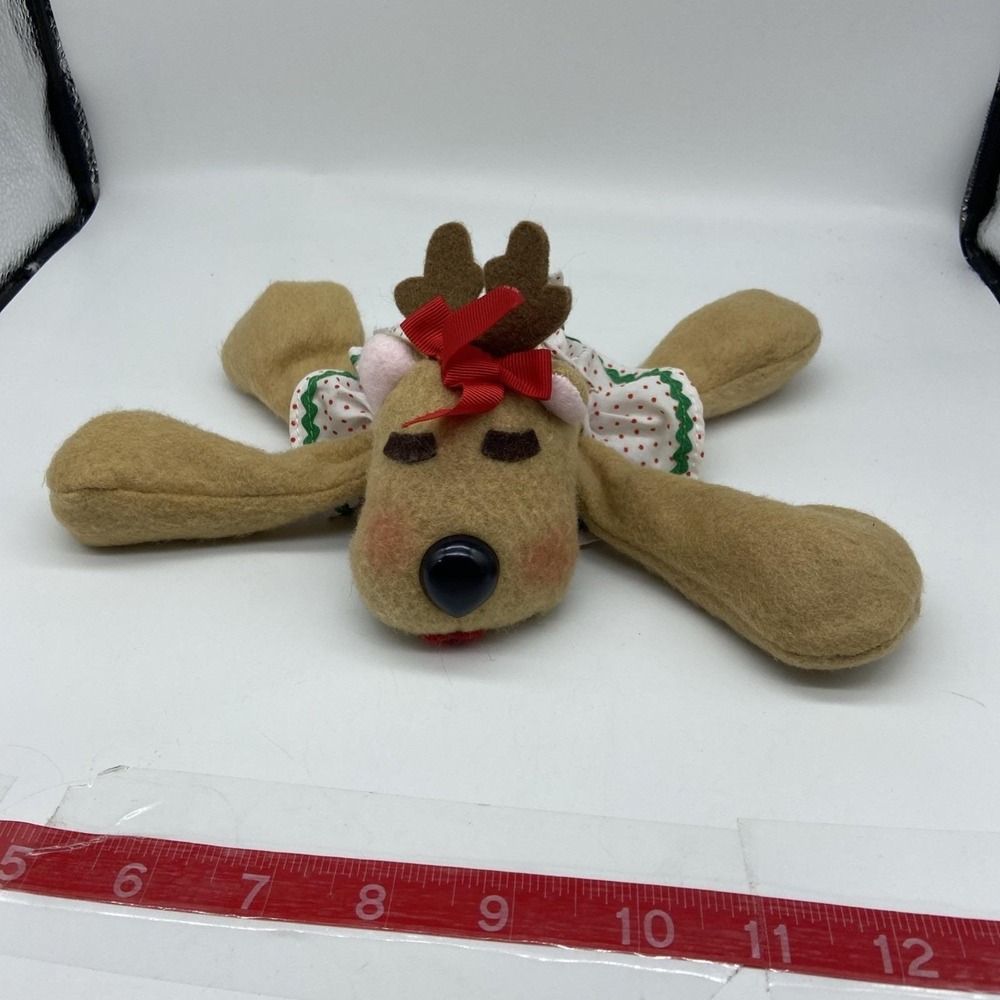 Vintage 1984 Hallmark Rhonda Reindeer Plush Christmas Toy Tan Polka Dot Apron
